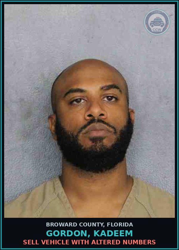 Booking mugshot of GORDON, KADEEM in Broward County