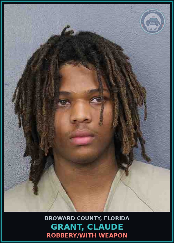 Booking mugshot of GRANT, CLAUDE in Broward County