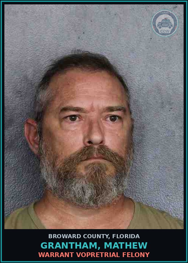 Booking mugshot of GRANTHAM, MATHEW in Broward County