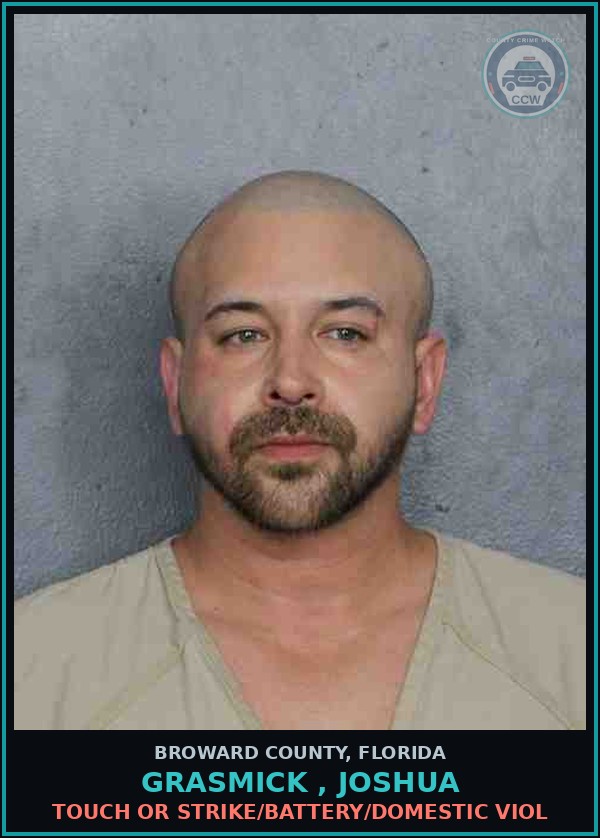 Booking mugshot of GRASMICK , JOSHUA in Broward County
