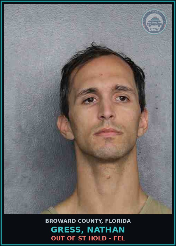 Booking mugshot of GRESS, NATHAN in Broward County