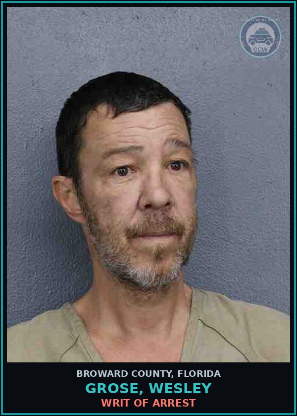 Booking mugshot of GROSE, WESLEY in Broward County