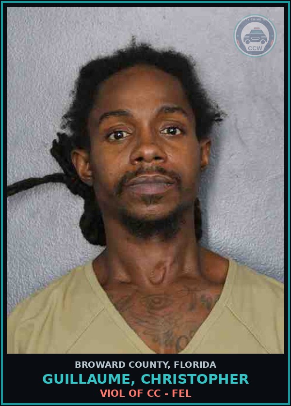Booking mugshot of GUILLAUME, CHRISTOPHER in Broward County
