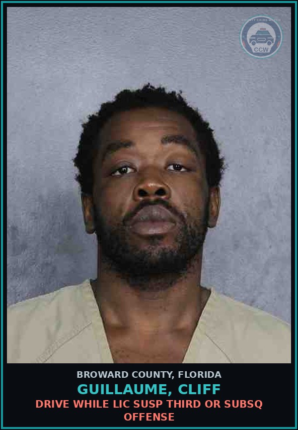 Booking mugshot of GUILLAUME, CLIFF in Broward County