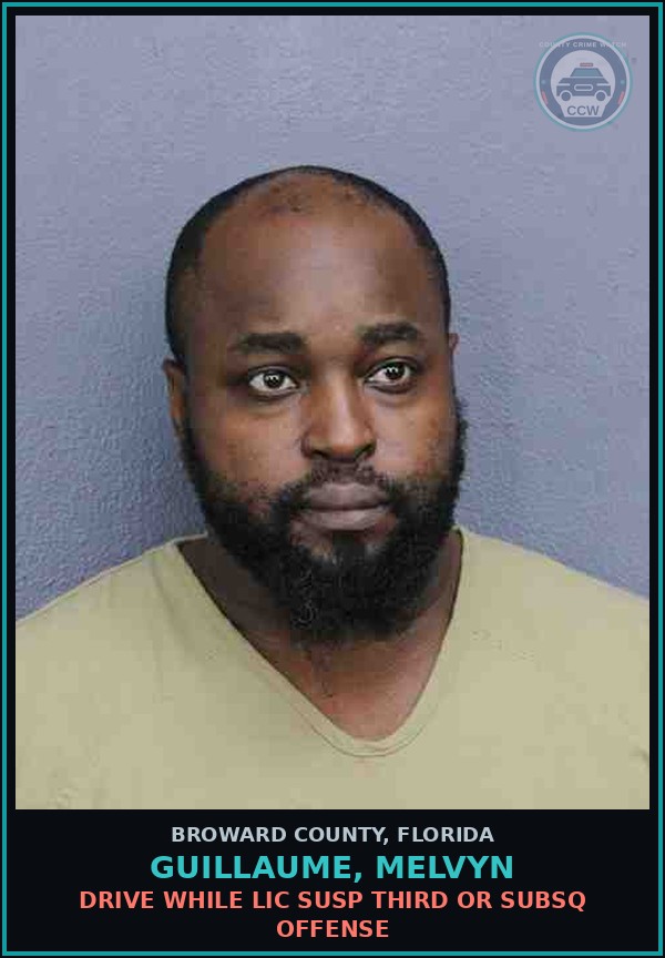 Booking mugshot of GUILLAUME, MELVYN in Broward County