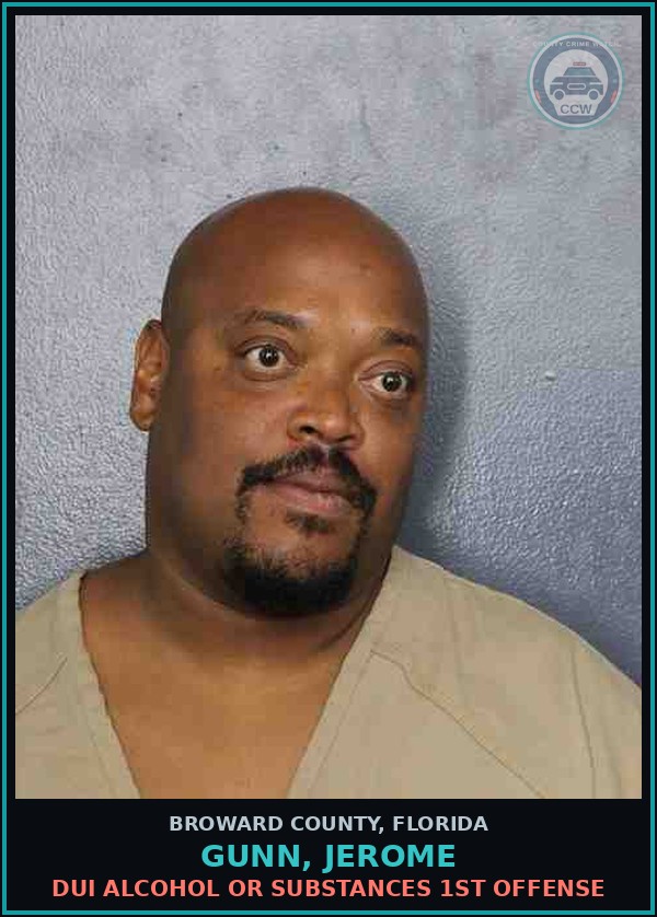 Booking mugshot of GUNN, JEROME in Broward County