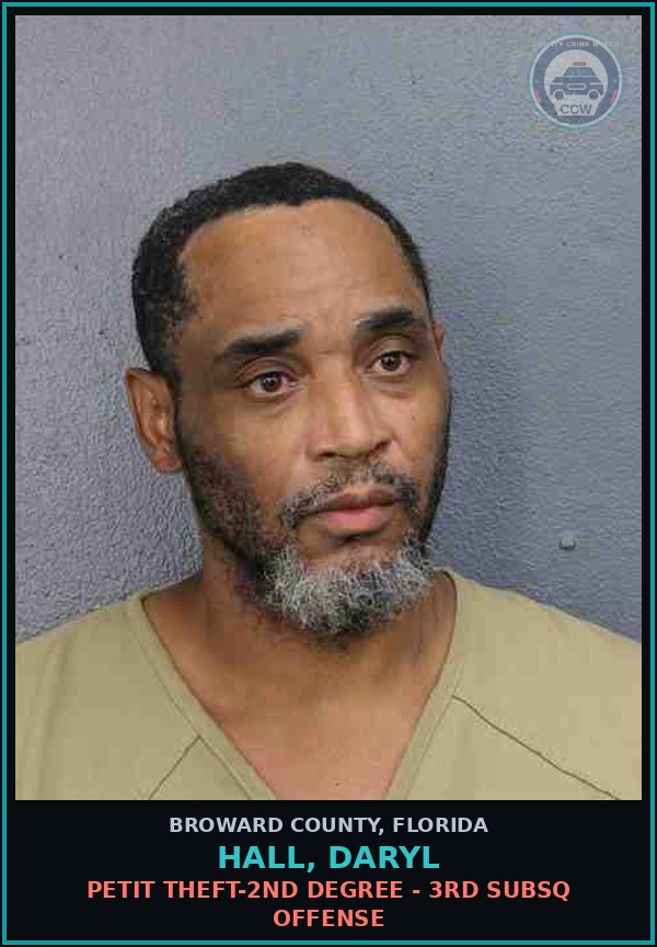 Booking mugshot of HALL, DARYL in Broward County