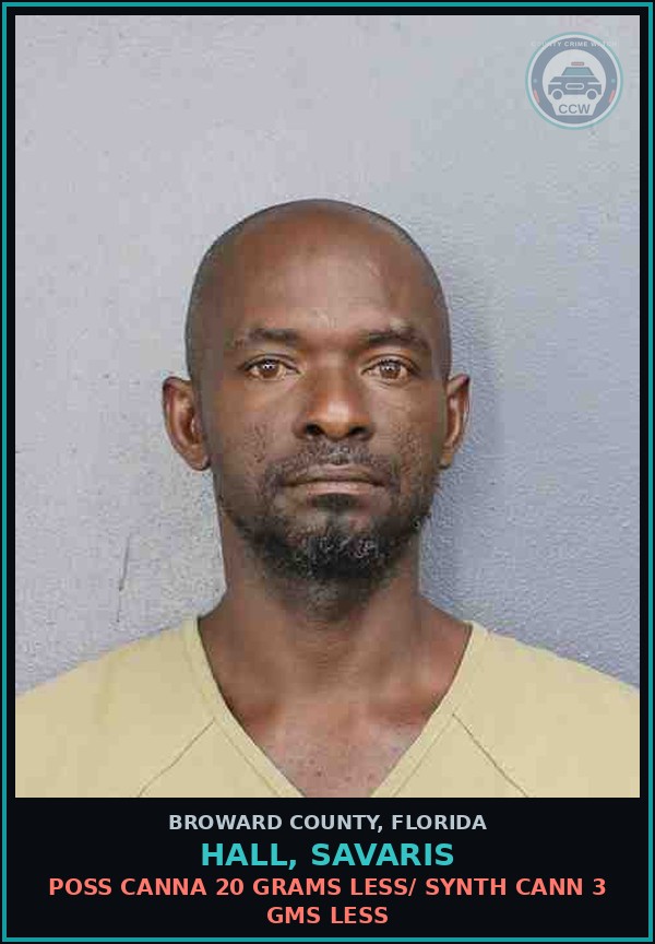 Booking mugshot of HALL, SAVARIS in Broward County