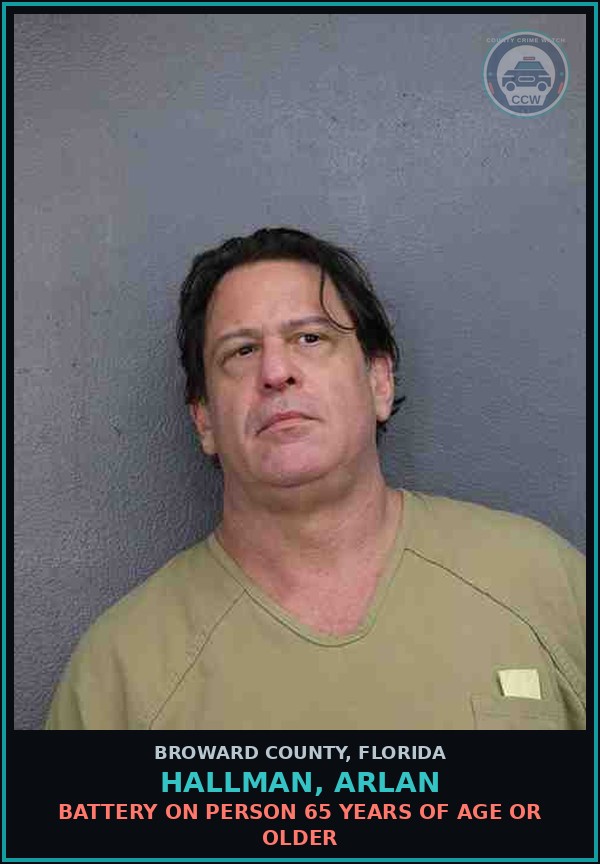 Booking mugshot of HALLMAN, ARLAN in Broward County