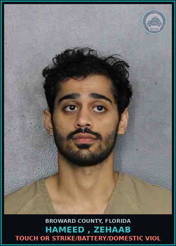 Booking mugshot of HAMEED , ZEHAAB in Broward County