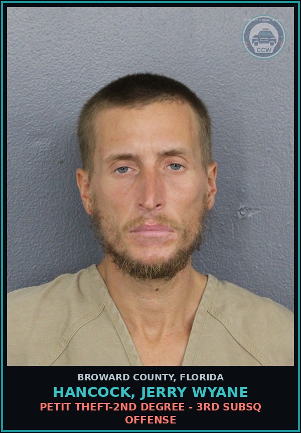 Booking mugshot of HANCOCK, JERRY WYANE in Broward County