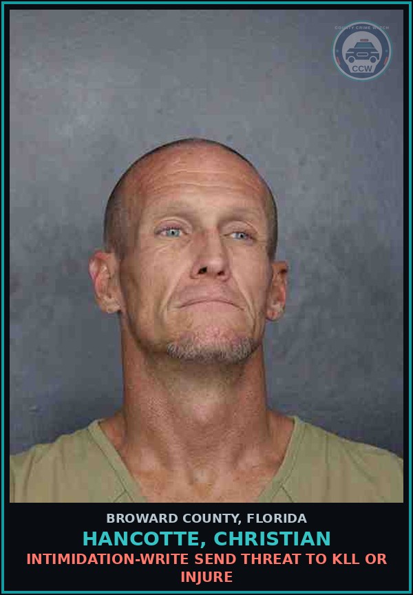 Booking mugshot of HANCOTTE, CHRISTIAN in Broward County