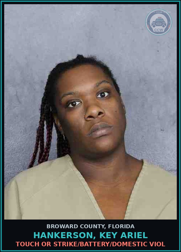 Booking mugshot of HANKERSON, KEY ARIEL in Broward County