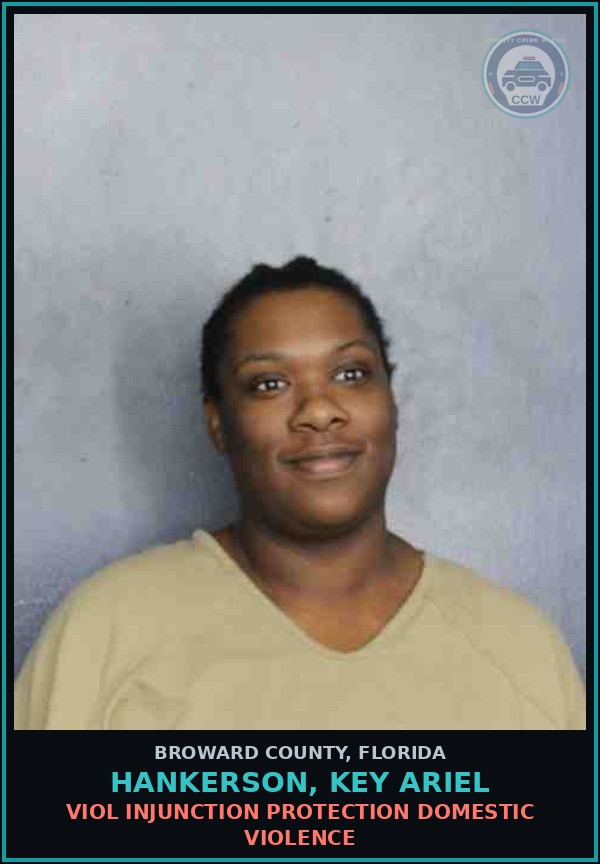 Booking mugshot of HANKERSON, KEY ARIEL in Broward County