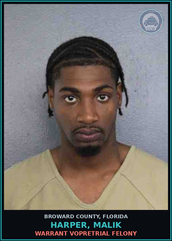 Booking mugshot of HARPER, MALIK in Broward County