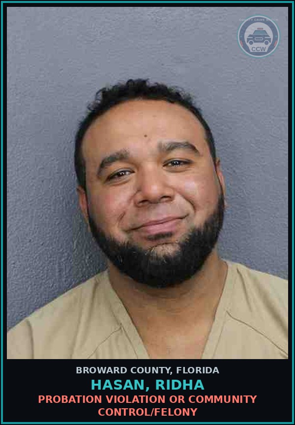 Booking mugshot of HASAN, RIDHA in Broward County