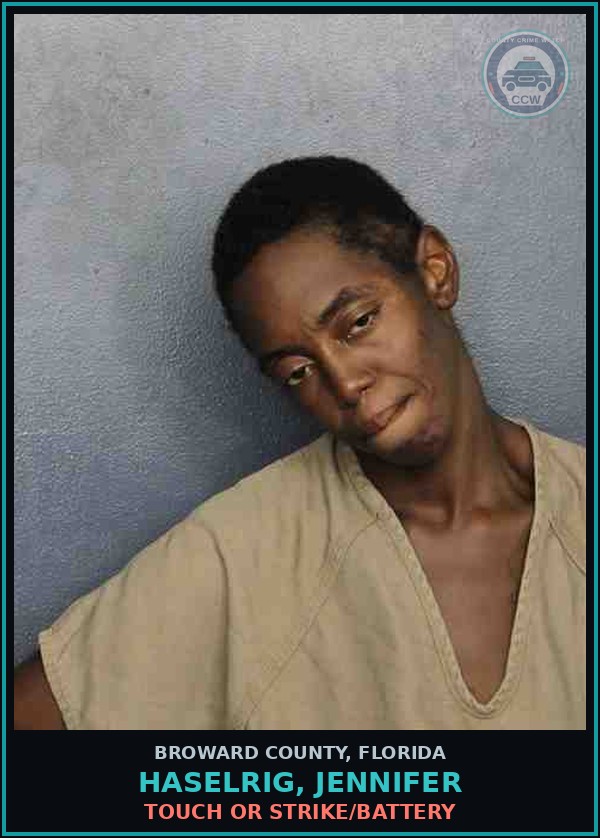 Booking mugshot of HASELRIG, JENNIFER in Broward County
