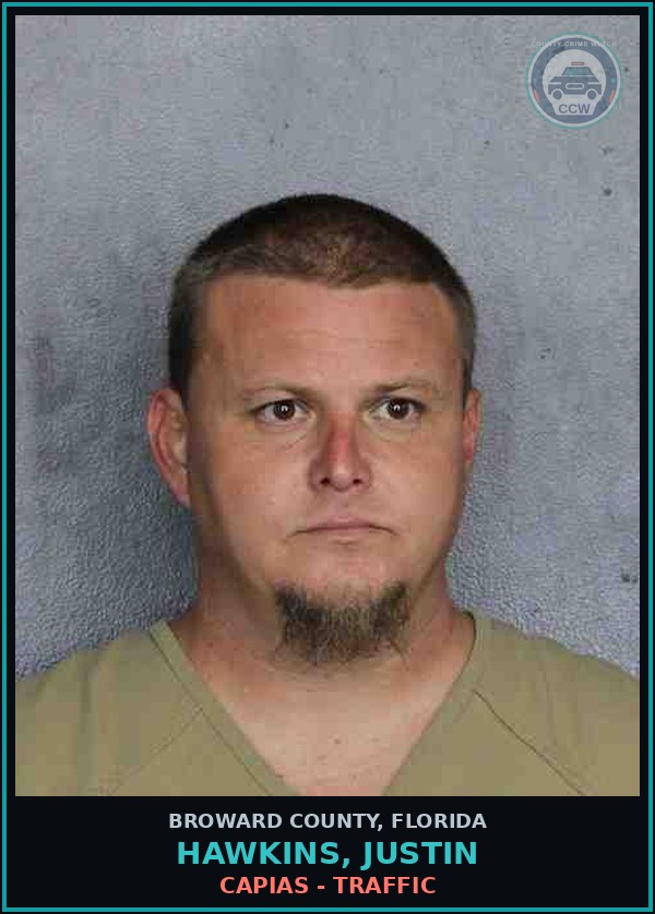 Booking mugshot of HAWKINS, JUSTIN in Broward County
