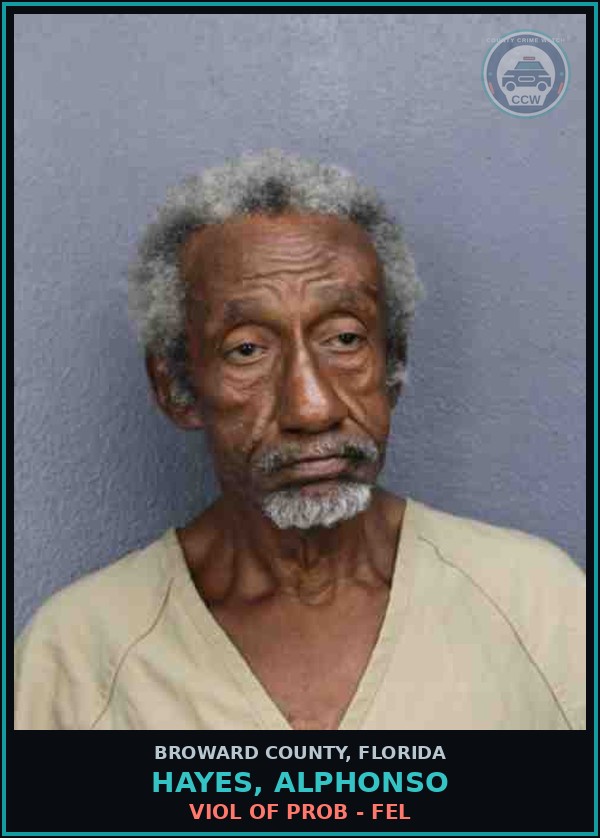 Booking mugshot of HAYES, ALPHONSO in Broward County