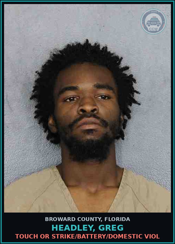 Booking mugshot of HEADLEY, GREG in Broward County