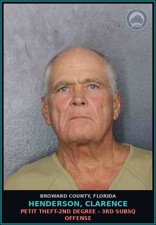Booking mugshot of HENDERSON, CLARENCE in Broward County