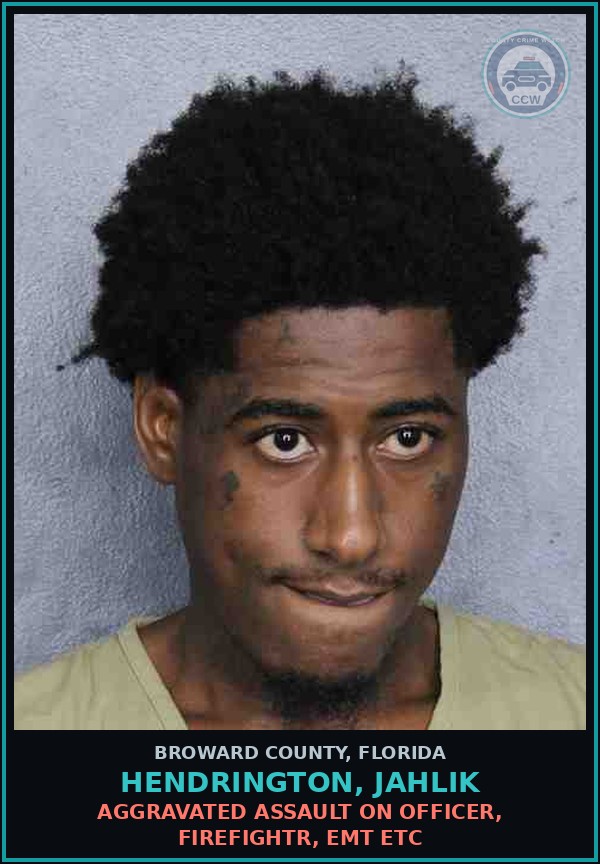Booking mugshot of HENDRINGTON, JAHLIK in Broward County
