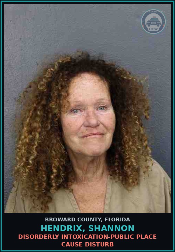 Booking mugshot of HENDRIX, SHANNON in Broward County