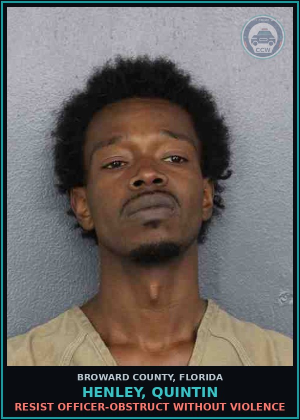 Booking mugshot of HENLEY, QUINTIN in Broward County