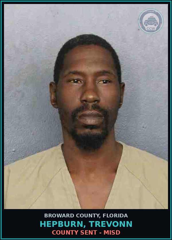 Booking mugshot of HEPBURN, TREVONN in Broward County