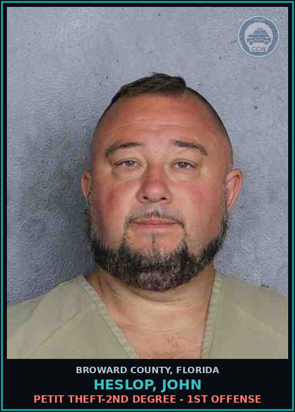 Booking mugshot of HESLOP, JOHN in Broward County