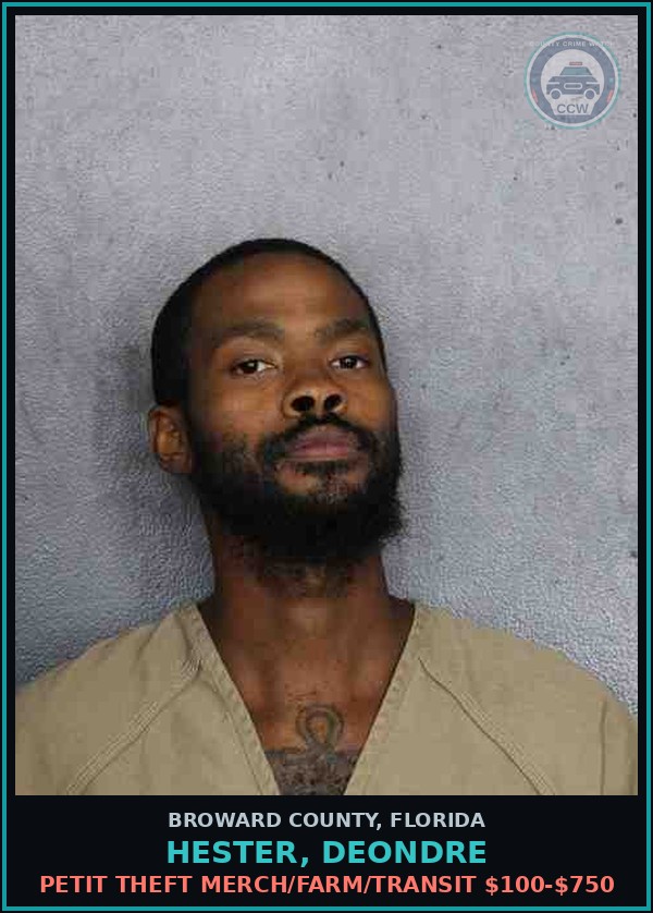 Booking mugshot of HESTER, DEONDRE in Broward County