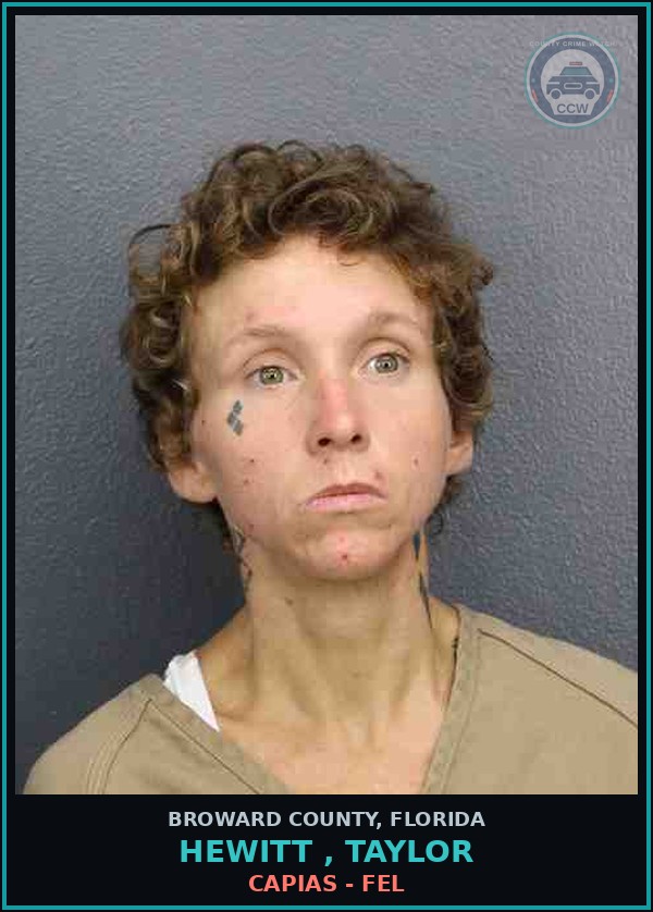 Booking mugshot of HEWITT , TAYLOR in Broward County