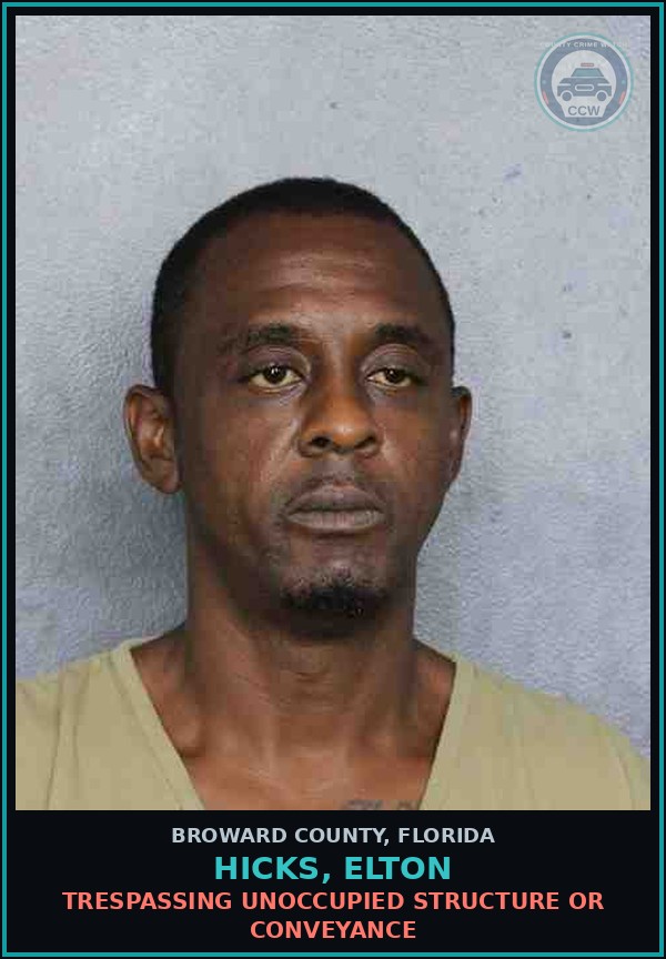 Booking mugshot of HICKS, ELTON in Broward County