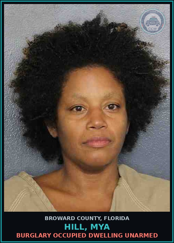 Booking mugshot of HILL, MYA in Broward County