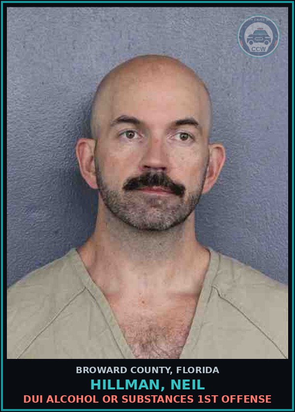 Booking mugshot of HILLMAN, NEIL in Broward County