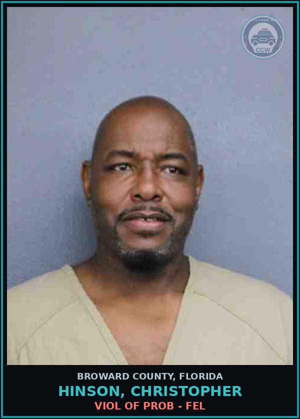 Booking mugshot of HINSON, CHRISTOPHER in Broward County