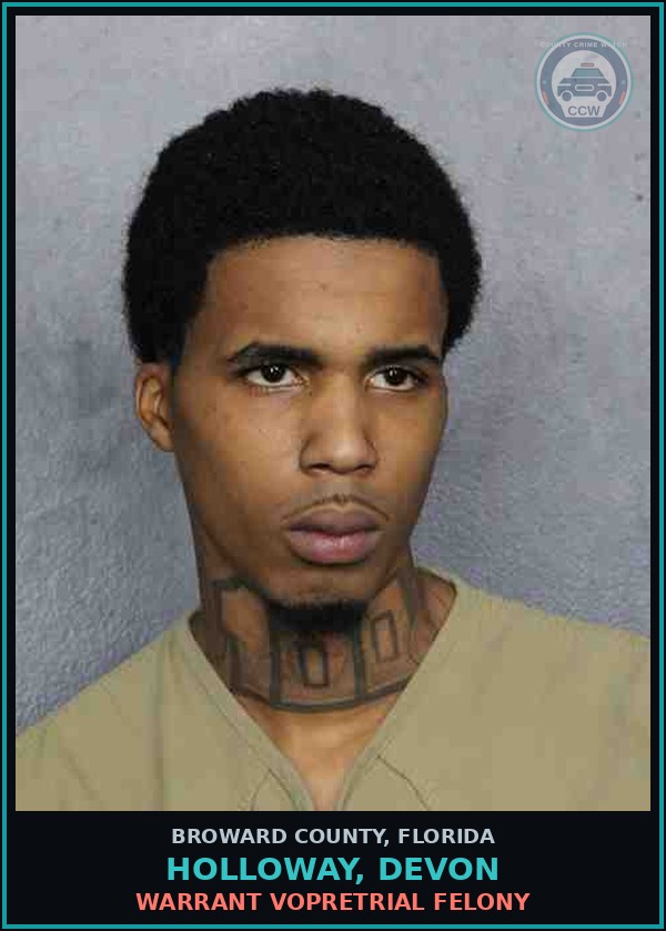 Booking mugshot of HOLLOWAY, DEVON in Broward County