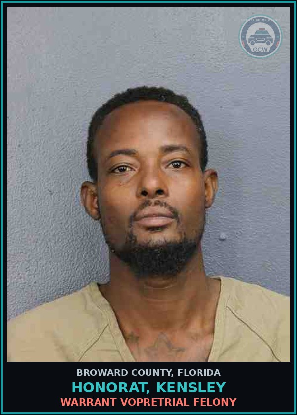 Booking mugshot of HONORAT, KENSLEY in Broward County