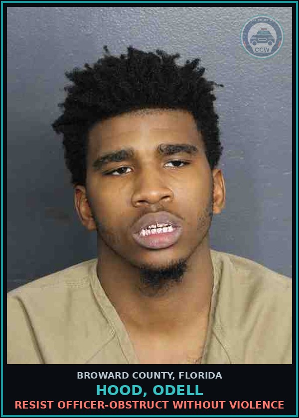 Booking mugshot of HOOD, ODELL in Broward County