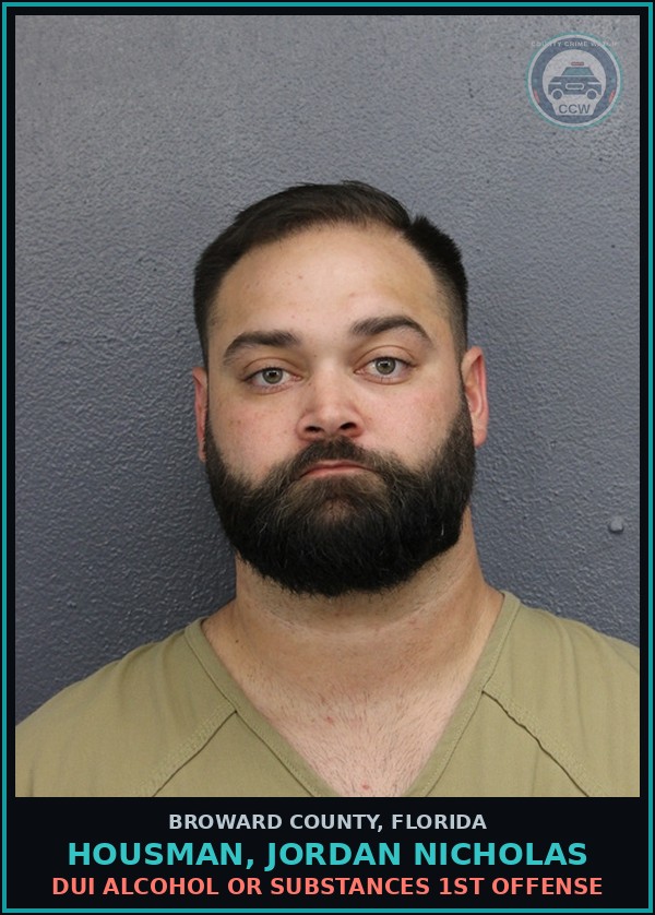 Booking mugshot of HOUSMAN, JORDAN NICHOLAS in Broward County
