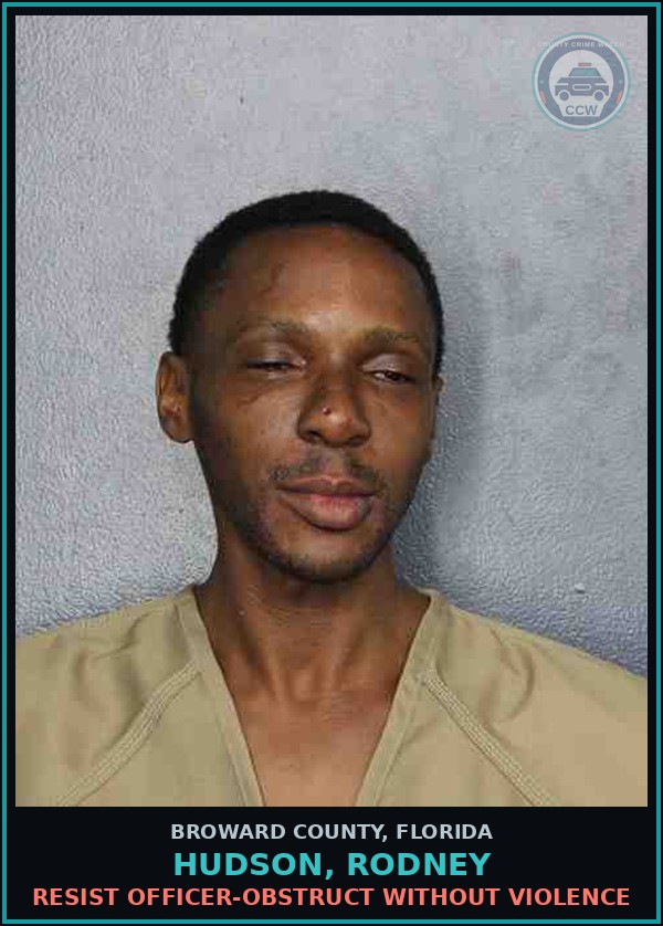 Booking mugshot of HUDSON, RODNEY in Broward County