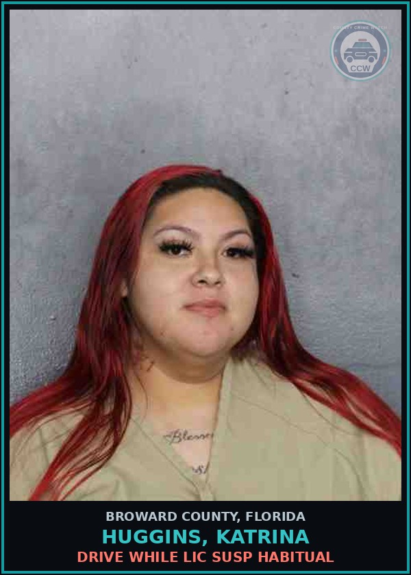 Booking mugshot of HUGGINS, KATRINA in Broward County