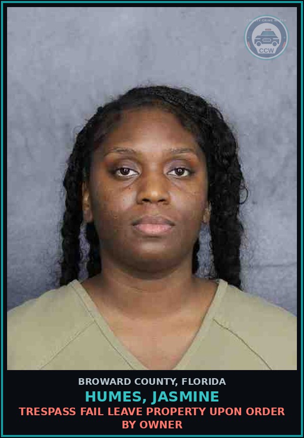 Booking mugshot of HUMES, JASMINE in Broward County