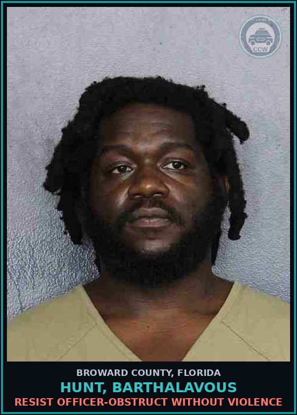 Booking mugshot of HUNT, BARTHALAVOUS in Broward County