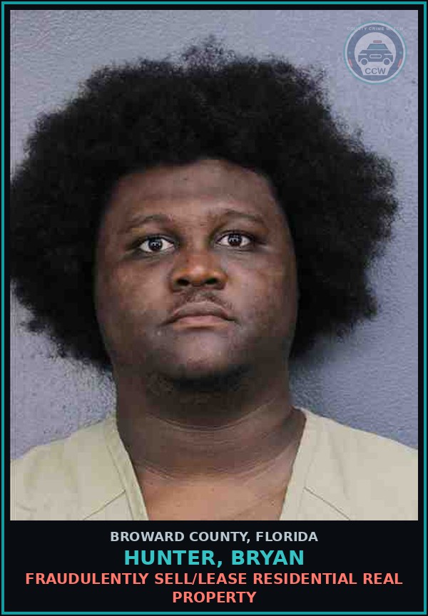 Booking mugshot of HUNTER, BRYAN in Broward County