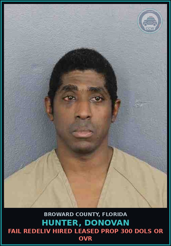 Booking mugshot of HUNTER, DONOVAN in Broward County