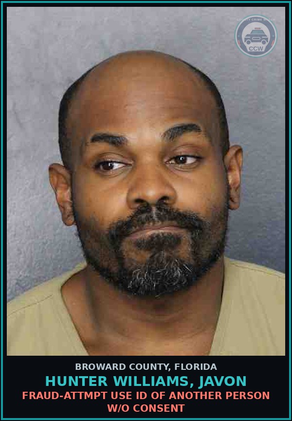 Booking mugshot of HUNTER WILLIAMS, JAVON in Broward County