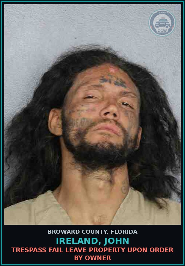 Booking mugshot of IRELAND, JOHN in Broward County