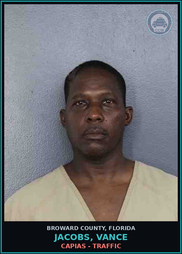 Booking mugshot of JACOBS, VANCE in Broward County