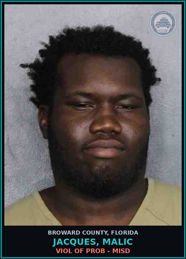 Booking mugshot of JACQUES, MALIC in Broward County